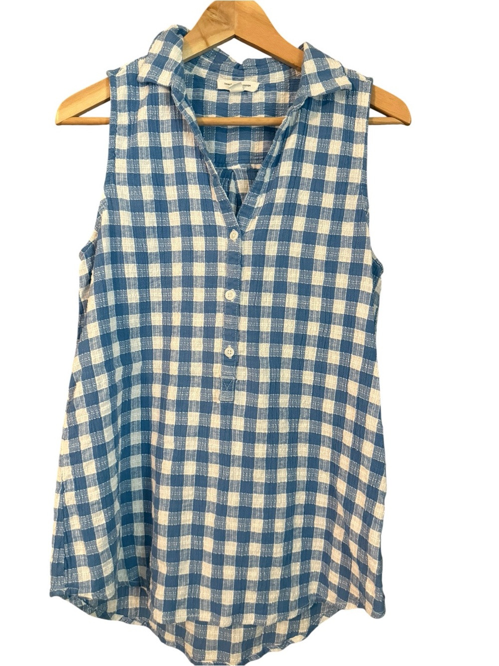beachlunchlounge Blue and White Gingham Sleeveless Button-Front Tank Blouse Top